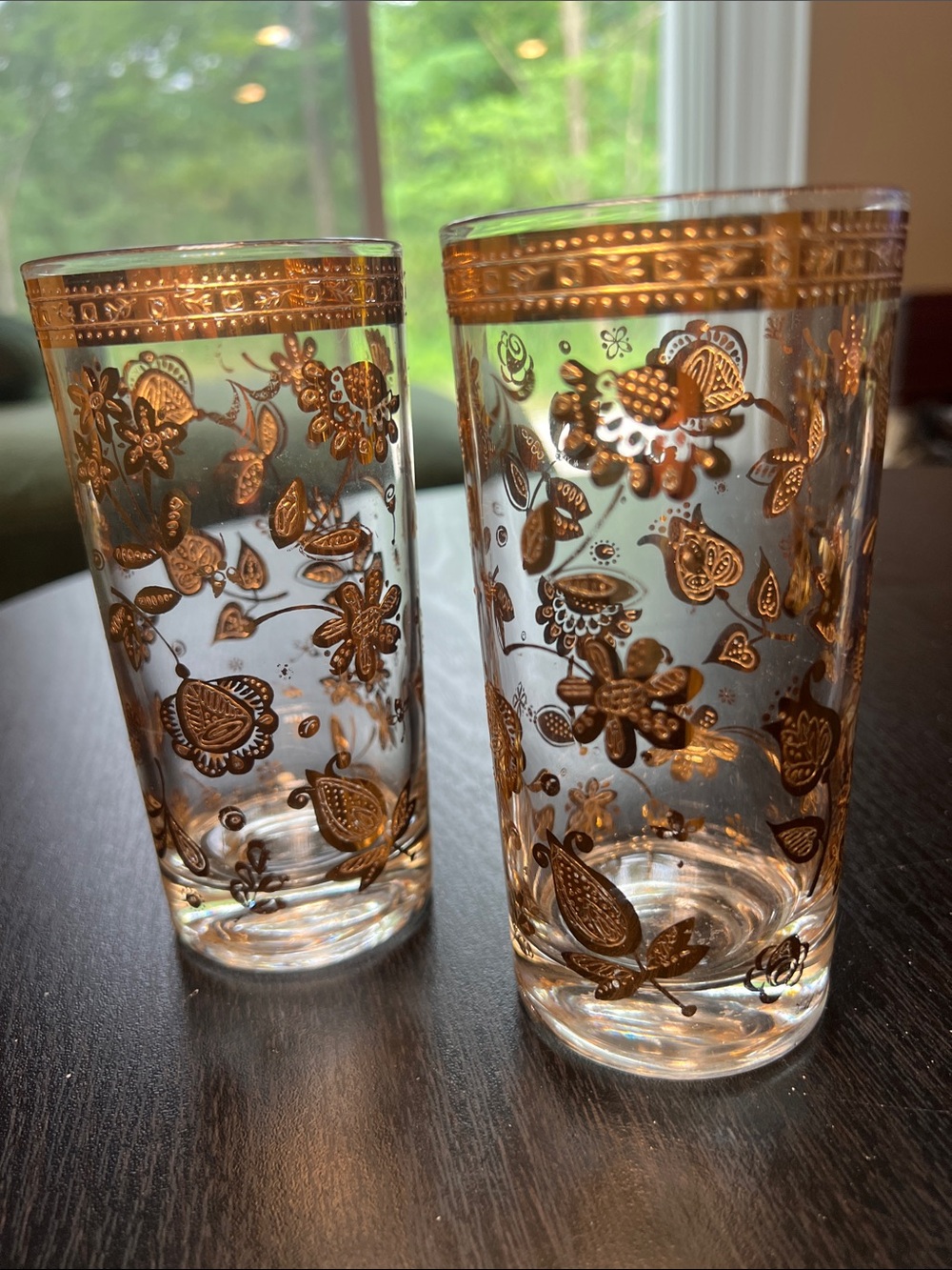 Vintage MCM Culver Chantilly Highball Glasses 22k Raised Gold Set of 2